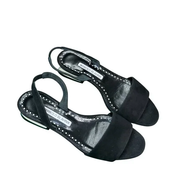 Manolo Blahnik Paclessa Black Suede Slingback Sandals Size 6 NWT